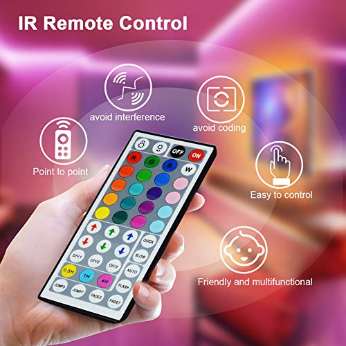 LED-Strip-Lights-with-Remote-5MRomwish-Flexible-Color-Changing-Led-Lights-for-Bedroom-5050-RGB-Led-Tape-Lights-with-44key-IR-Remote-24V-Power-Supply-RGB-Led-Light-for-Room-Bar-TV-Kitchen-Party-0-2